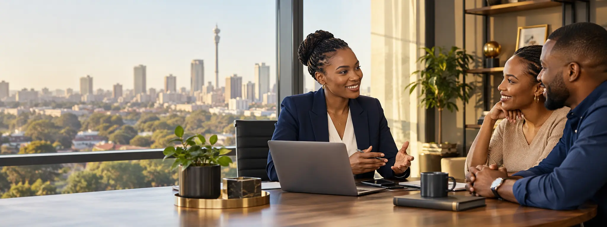 Black South African financial adviser meeting with clients